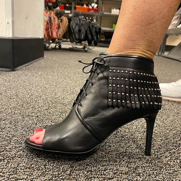 NIB Saint Laurent Paris open toe fringe booties Size 35.5 - Picture 1 of 11